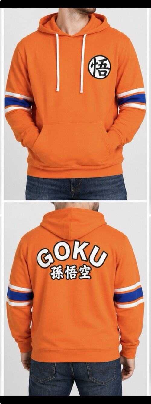 Dragon Ball Z Goku Mens Hoodie XL Orange Anime Toei Animation Pullover